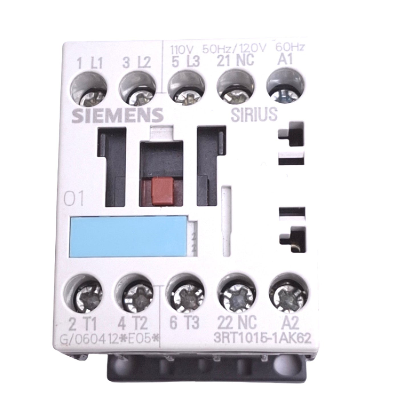 Used Siemens 3RT1015-1AK62 SIRIUS Contactor, 3-Pole NO, 1NC Aux, 18A Max, 120VAC Coil