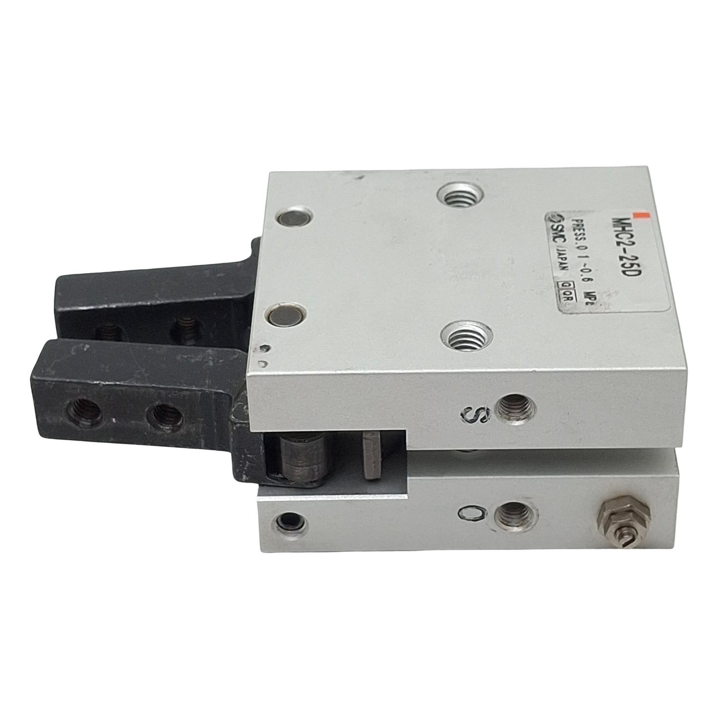 Used SMC MHC2-25D Pneumatic Gripper, ø25mm Bore, 30°~-10° Angle, 1.36Nm, 0.6MPa, M6