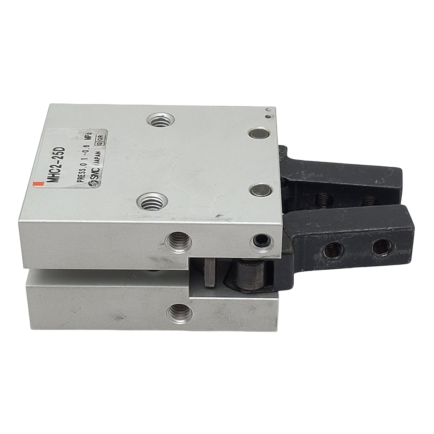 Used SMC MHC2-25D Pneumatic Gripper, ø25mm Bore, 30°~-10° Angle, 1.36Nm, 0.6MPa, M6