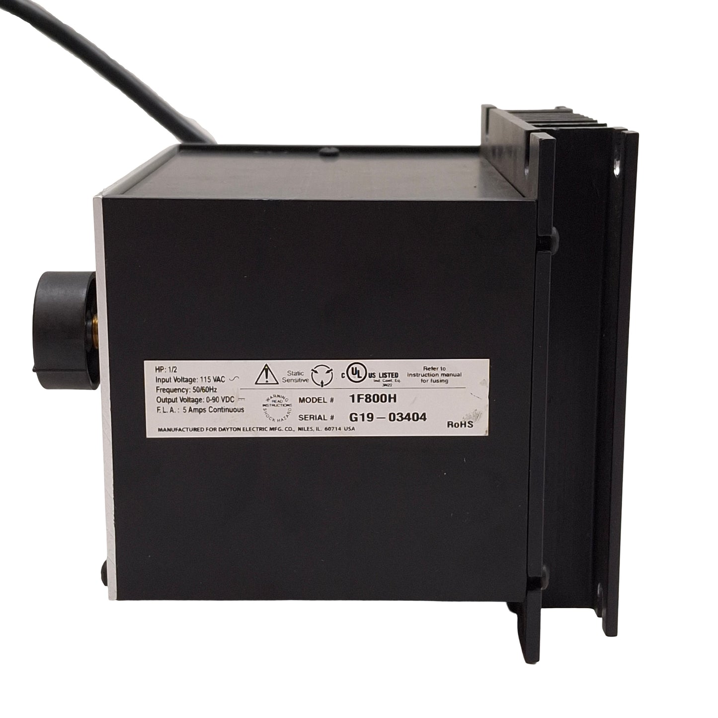 Used Dayton 1F800 / 1F800H DC Motor & Controller, 1/2HP 90VDC, 1750rpm, 56C Frame