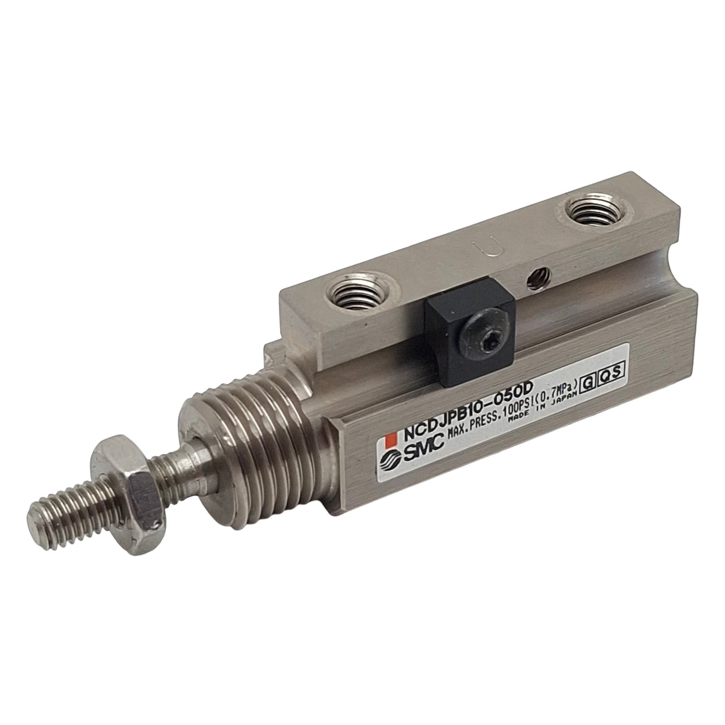 Used SMC NCDJPB10-050D Pin Pneumatic Cylinder ø3/8" Bore, 1/2" Stroke, #10-32, 100psi