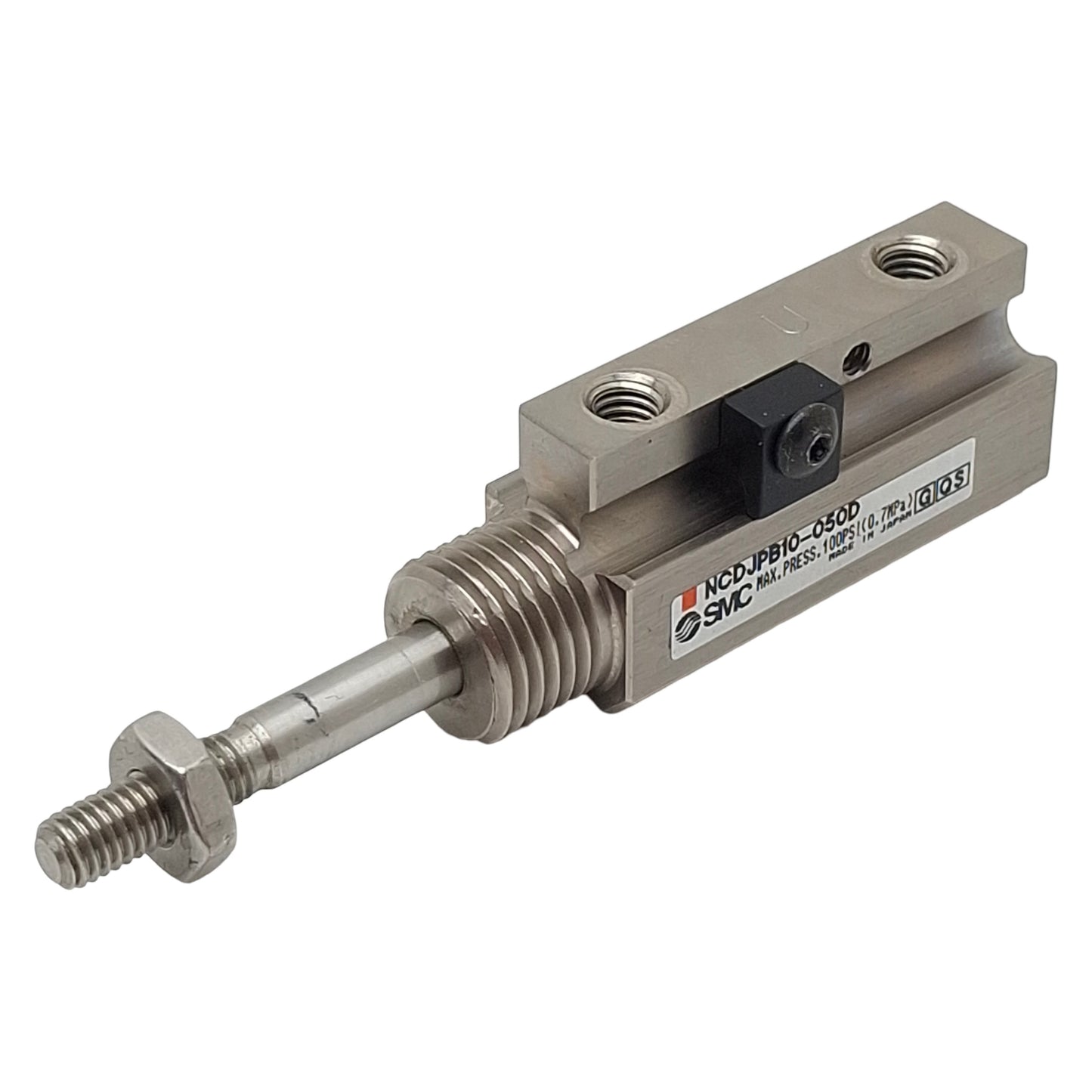 Used SMC NCDJPB10-050D Pin Pneumatic Cylinder ø3/8" Bore, 1/2" Stroke, #10-32, 100psi