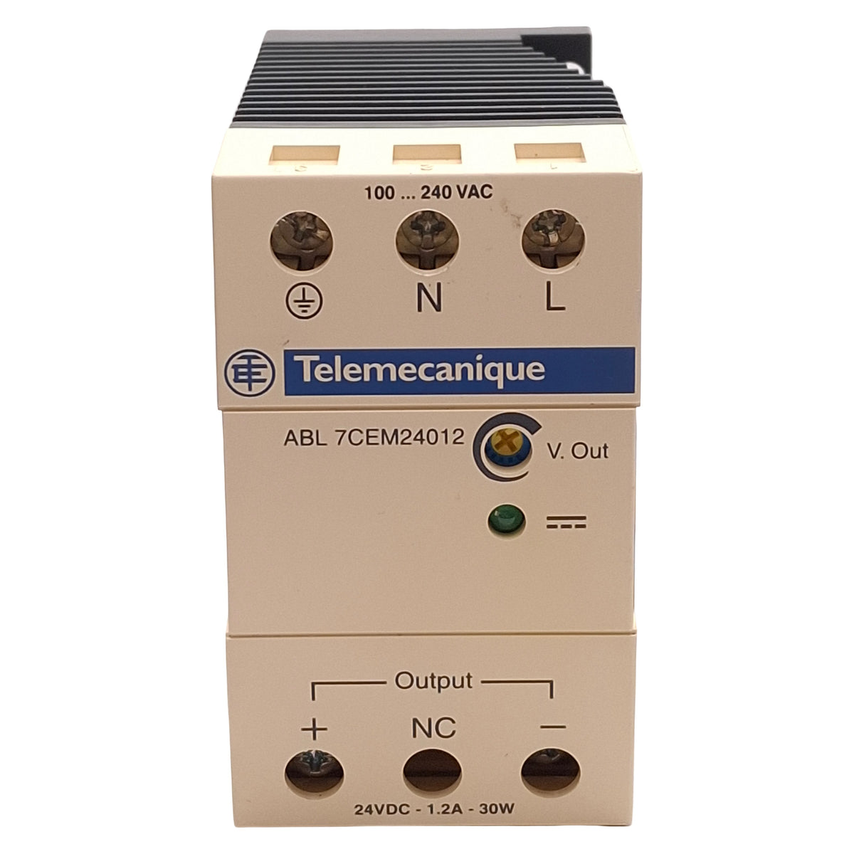 Used Telemecanique ABL7CEM24012 PLC Power Supply, 30W, 100-240VAC Input, 24VDC Output