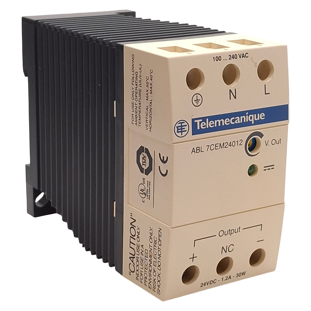 Used Telemecanique ABL7CEM24012 PLC Power Supply, 30W, 100-240VAC Input, 24VDC Output