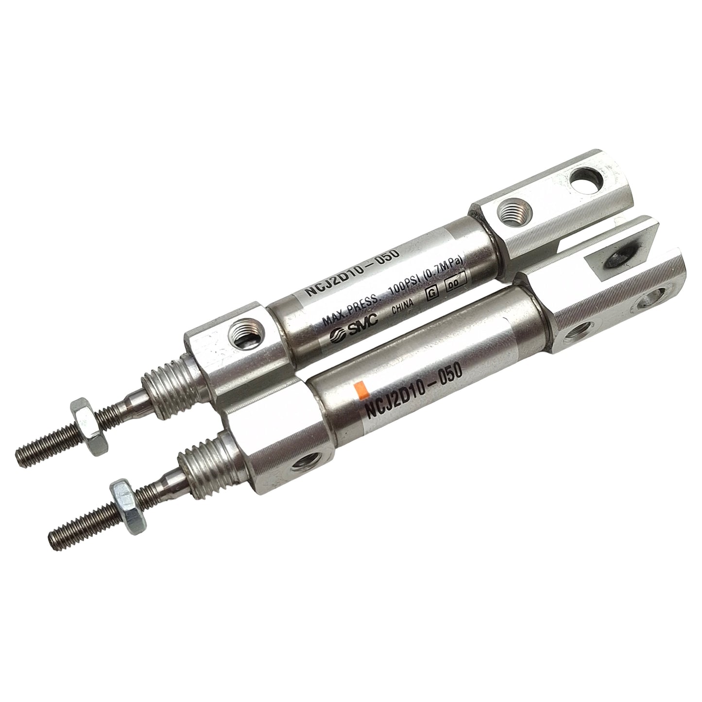Used Lot of 2 SMC NCJ2D10-050 Pneumatic Cylinder, ø3/8in Bore, 1/2in Stroke, 100psi
