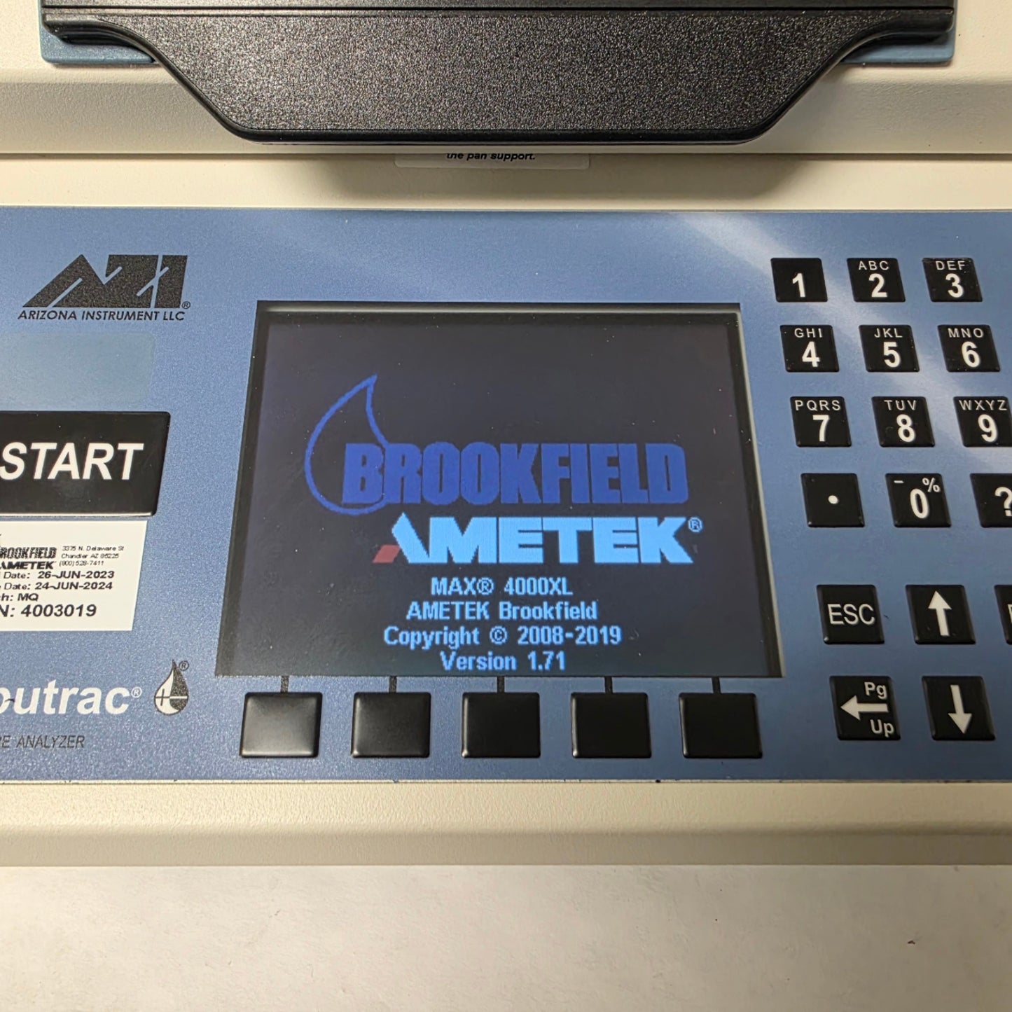 Used AZI Brookfield Ametek Computrac MAX 4000XL Moisture And Solids Analyzer 115VAC