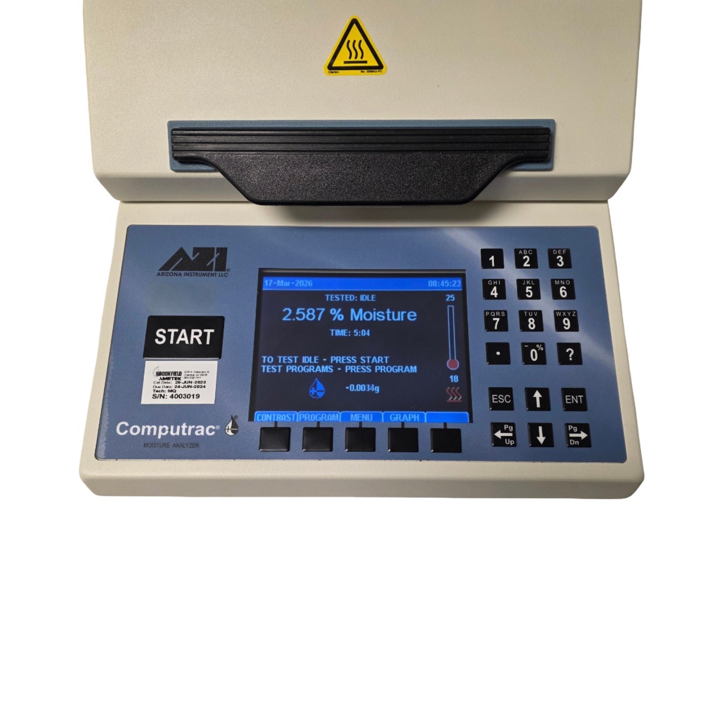 Used AZI Brookfield Ametek Computrac MAX 4000XL Moisture And Solids Analyzer 115VAC