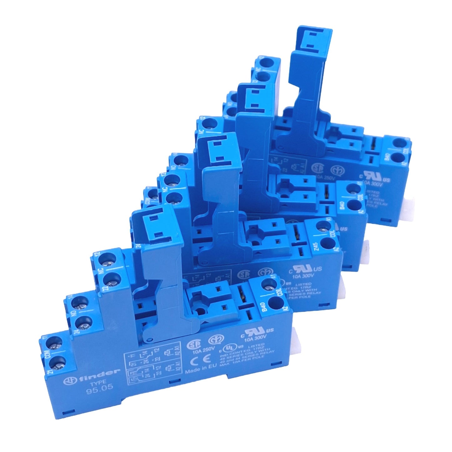 New Lot of 4 Finder 95.05 Relay Sockets for 40 Series, 8-Pin, 10A 250V Max, DIN Rail