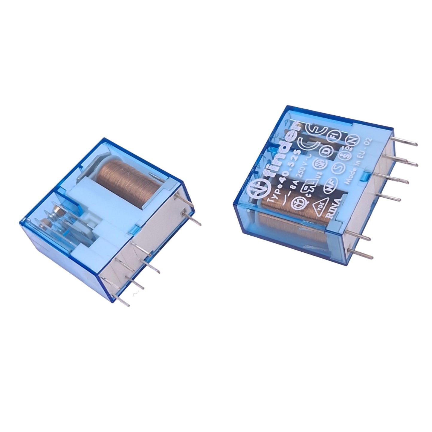 New Lot of 2 Finder 40.525 Plug-In Relays, 8-Pin, 8A 250VAC Max, 24VDC Coil