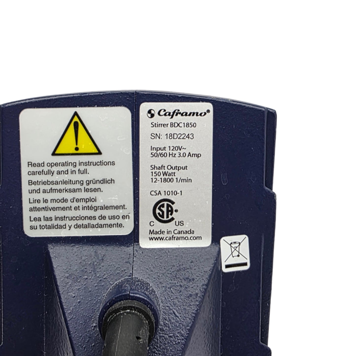 Used Caframo BDC1850 Ultra Torque Laboratory Mixer 12-1800RPM, 1/5HP, 568Ncm, 120VAC