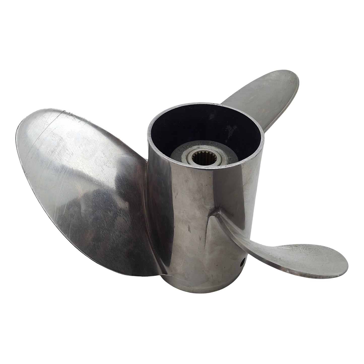 Used OMC Evinrude Johnson Raker 3855154 Propeller, 14-1/2" x 22" Pitch, LH, 19 Spline