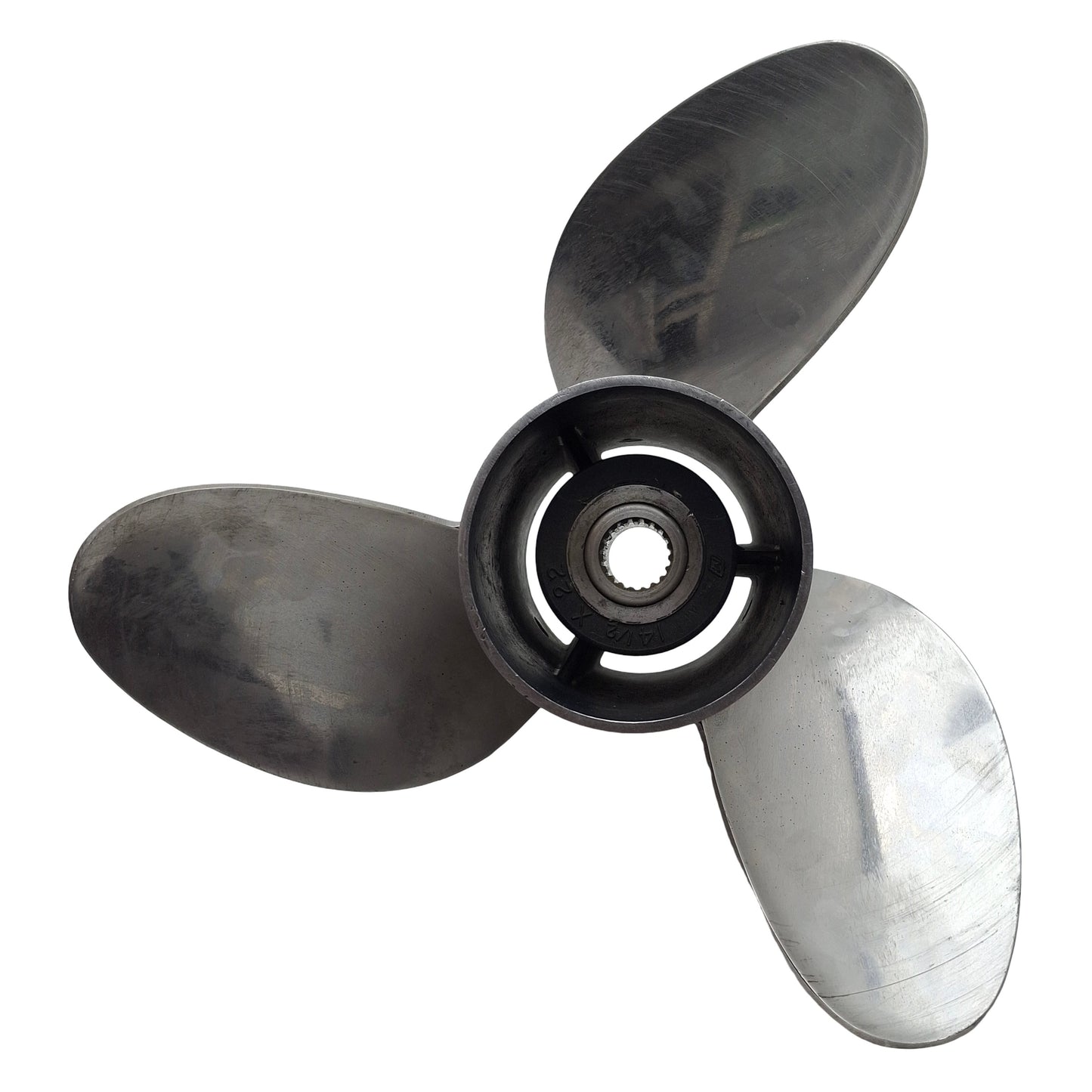 Used OMC Evinrude Johnson Raker 3855154 Propeller, 14-1/2" x 22" Pitch, LH, 19 Spline