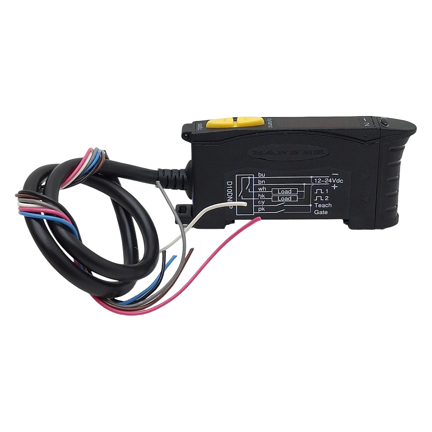 Used Banner D10DNFP 62379 Fiber Optic Sensor, 2NPN, 12-24VDC, 6-Wire Lead, DIN Rail