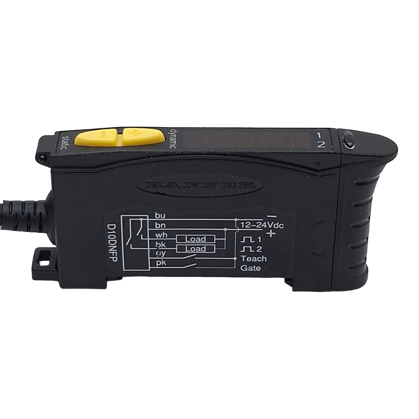 Used Banner D10DNFP 62379 Fiber Optic Sensor, 2NPN, 12-24VDC, 6-Wire Lead, DIN Rail