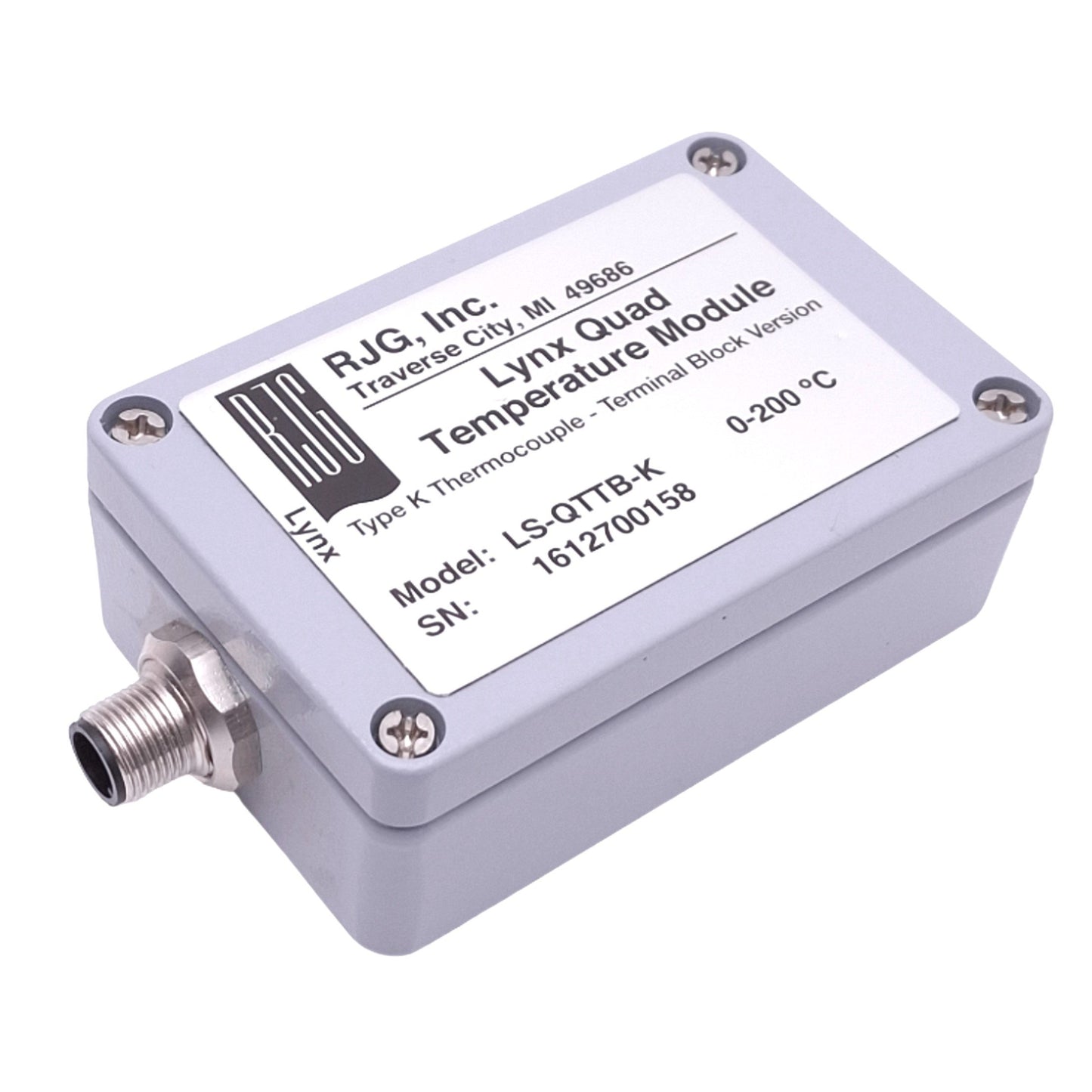 Used RJG LS-QTTB-K Lynx Quad Temperature Module, Type K Thermocouple 0-200C, M12 4-P