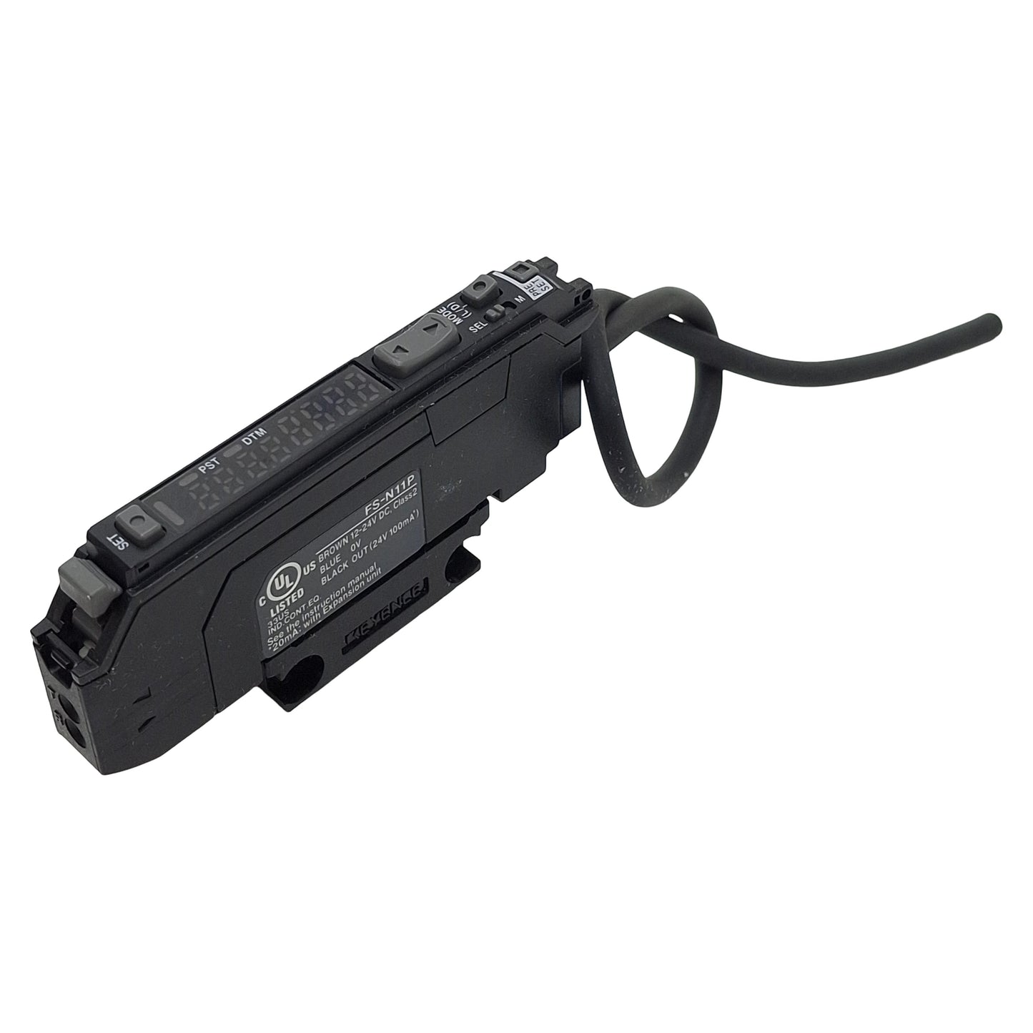 Used Keyence FS-N11P Fiber Optic Amplifier Sensor, 1PNP, 12-24VDC, 3-Wire Lead