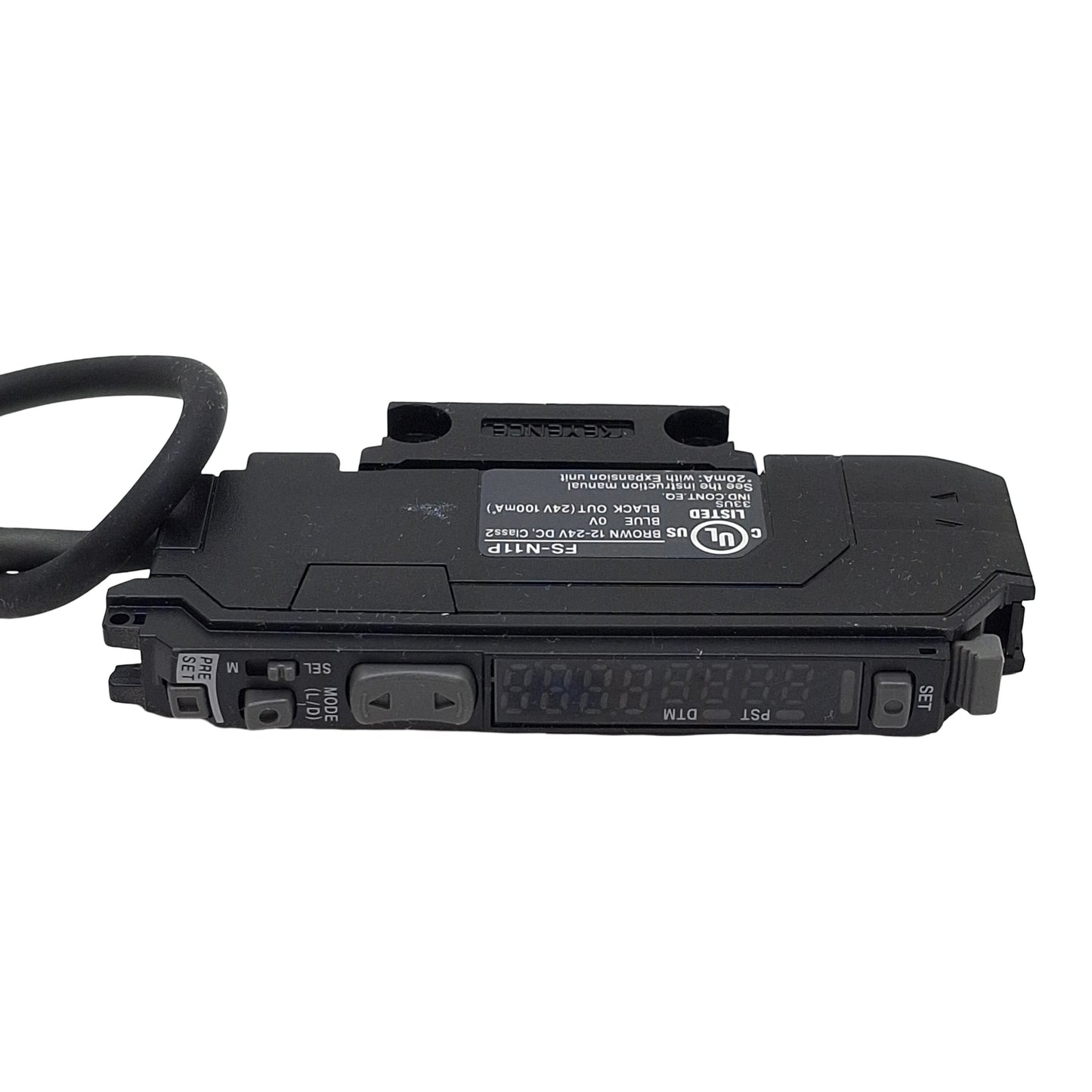 Used Keyence FS-N11P Fiber Optic Amplifier Sensor, 1PNP, 12-24VDC, 3-Wire Lead