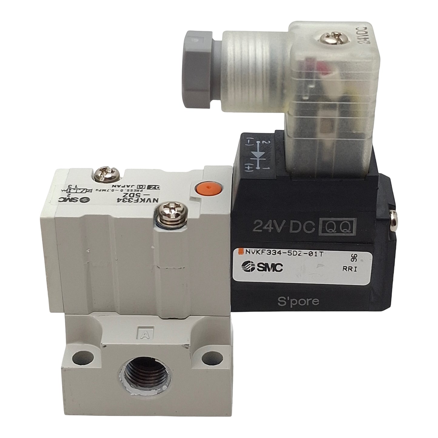 Used SMC NVKF334-5DZ-01T Solenoid Valve, 3/2-Way, 1/8in NPT, 0-0.7MPa, 24VDC Coil