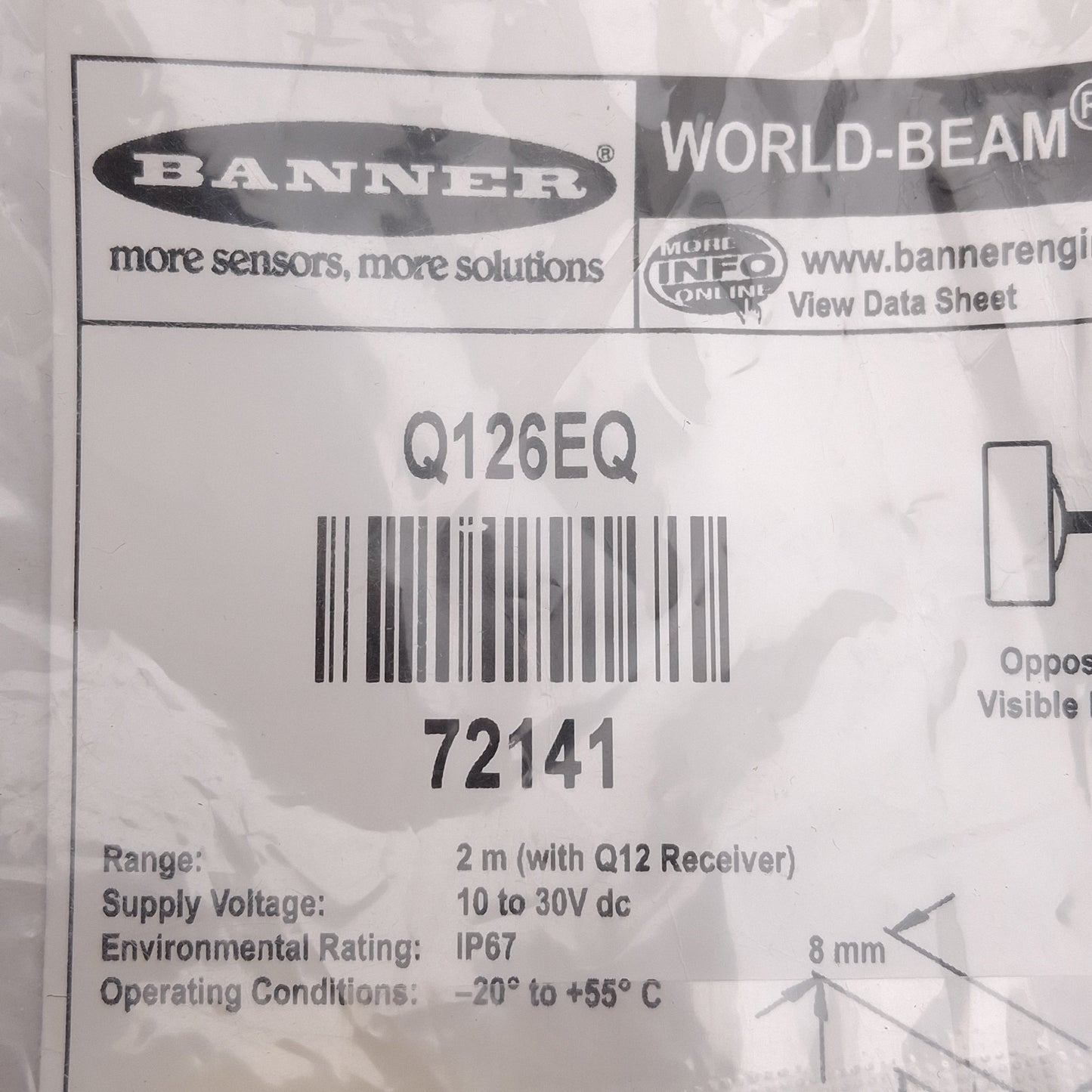 New Banner Q126EQ 72141 WORLD-BEAM Q12 Emitter, 2m Range, M8 4-Pin Male, 10-30VDC