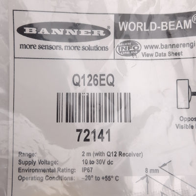 New Banner Q126EQ 72141 WORLD-BEAM Q12 Emitter, 2m Range, M8 4-Pin Male, 10-30VDC