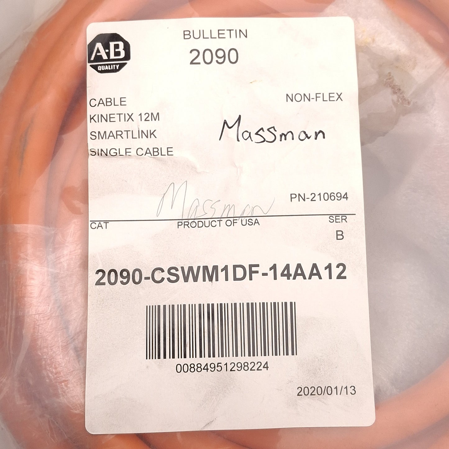 New Allen Bradley 2090-CSWM1DF-14AA12 Kinetix Single Motor Power/Feedback Cable 12m