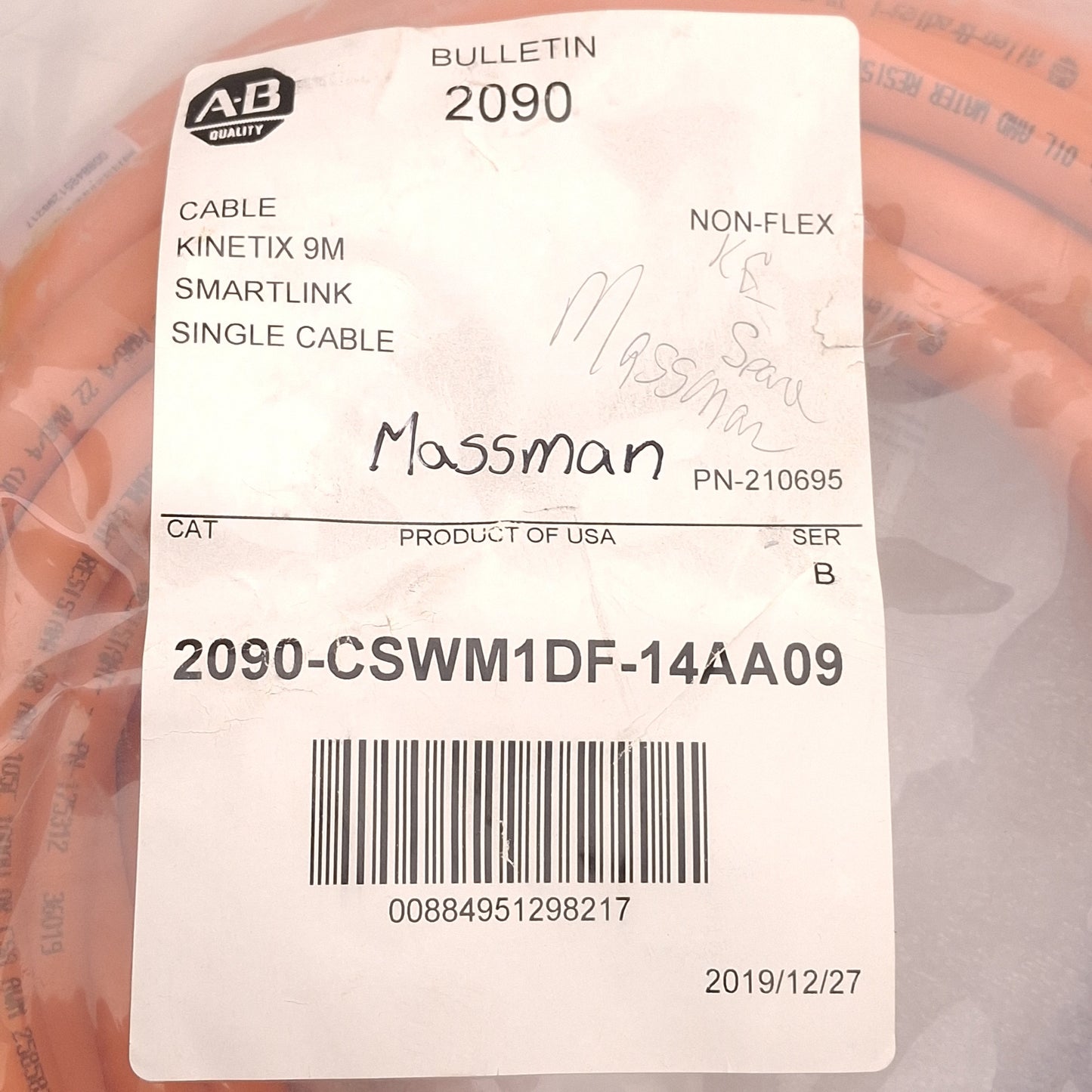 New Allen Bradley 2090-CSWM1DF-14AA09 Kinetix Single Motor Power/Feedback Cable 9m