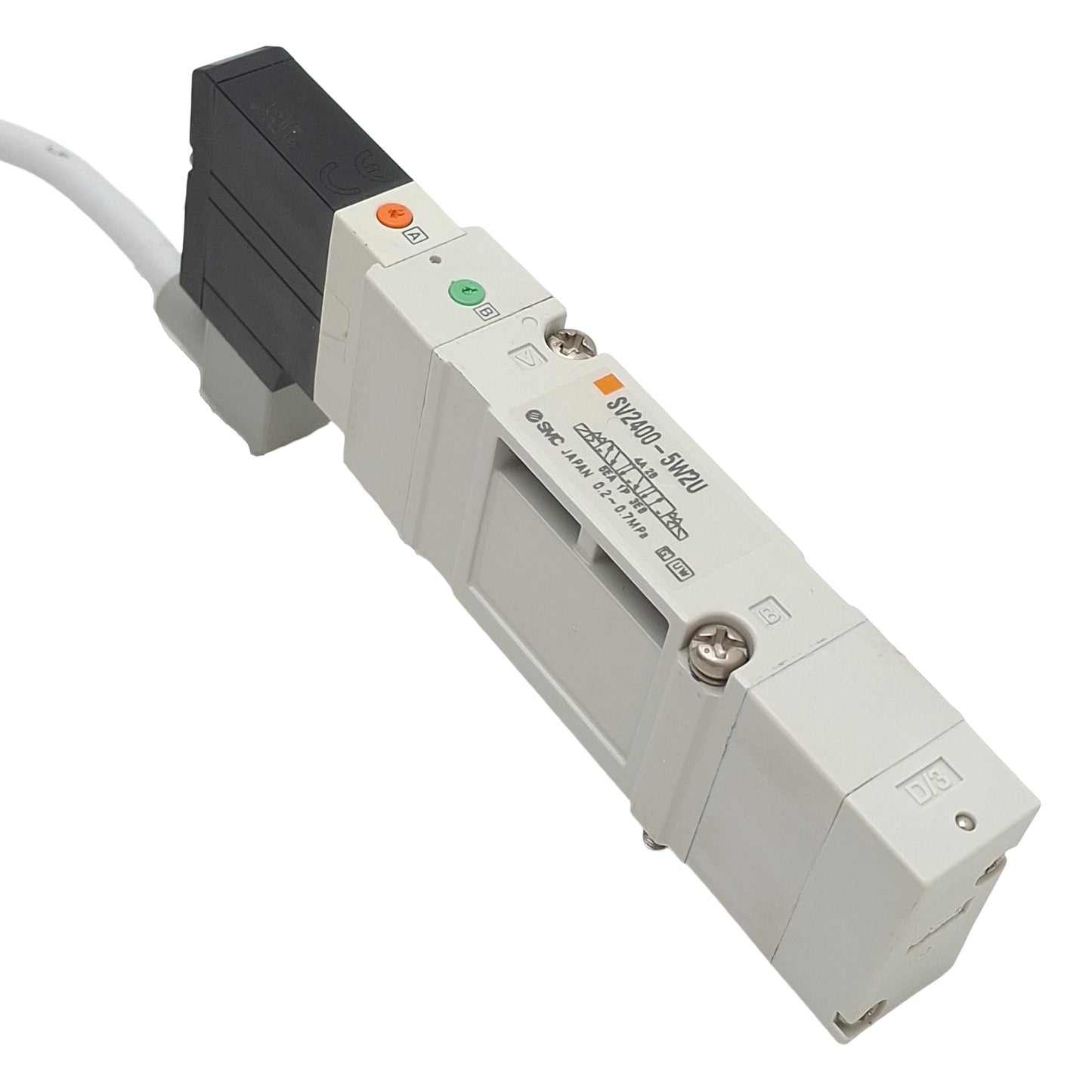 Used SMC SV2400-5W2U Solenoid Valve, 3-Way, 0.2-0.7MPa, 4-Pin M12 Male, 24VDC Coil