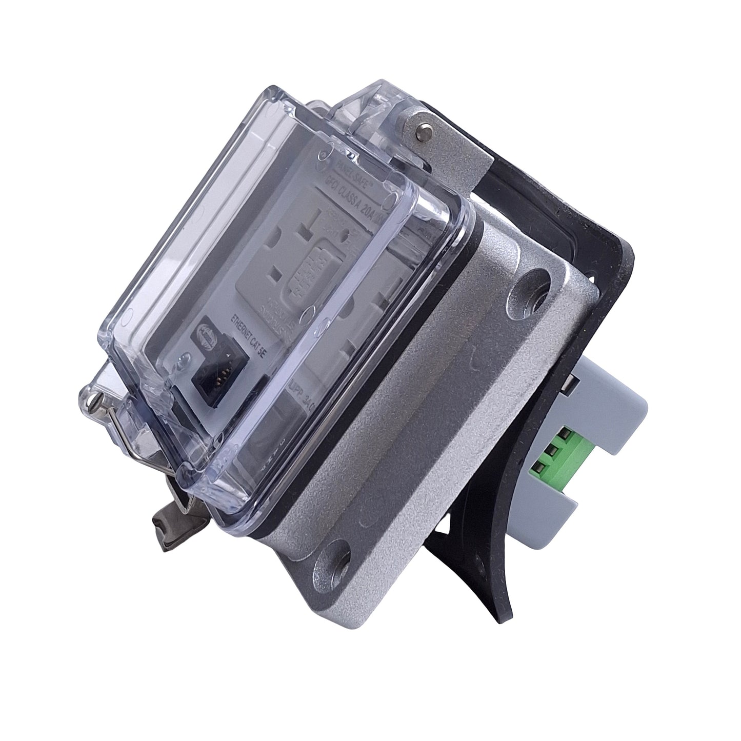 Used Hubbell PR205EB Power & Data Receptacle GFCI, 120VAC/20A Duplex, Ethernet