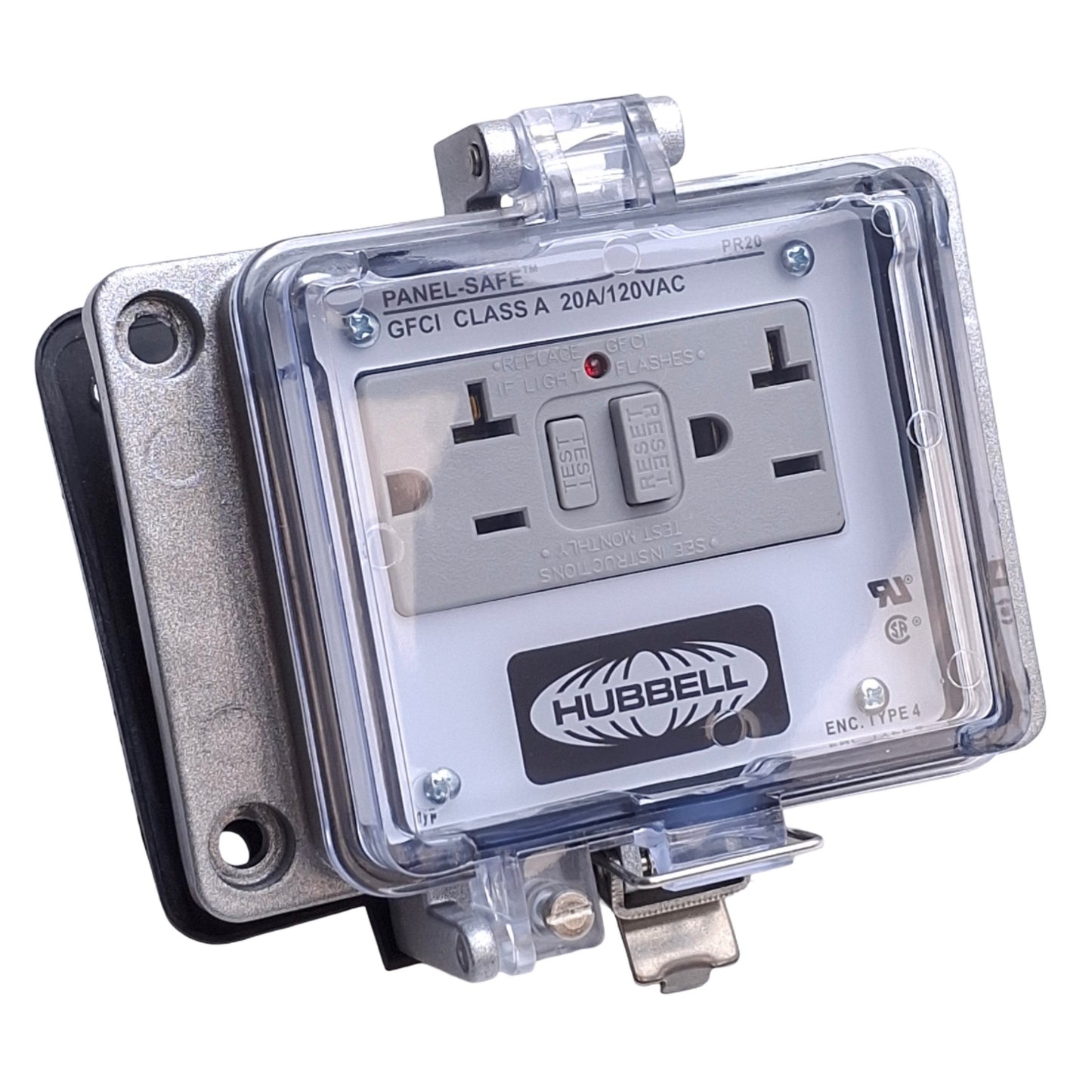 Used Hubbell PR20 Signal & Control Receptacle GFCI, 120VAC 20A, NEMA12/4 Enclosure
