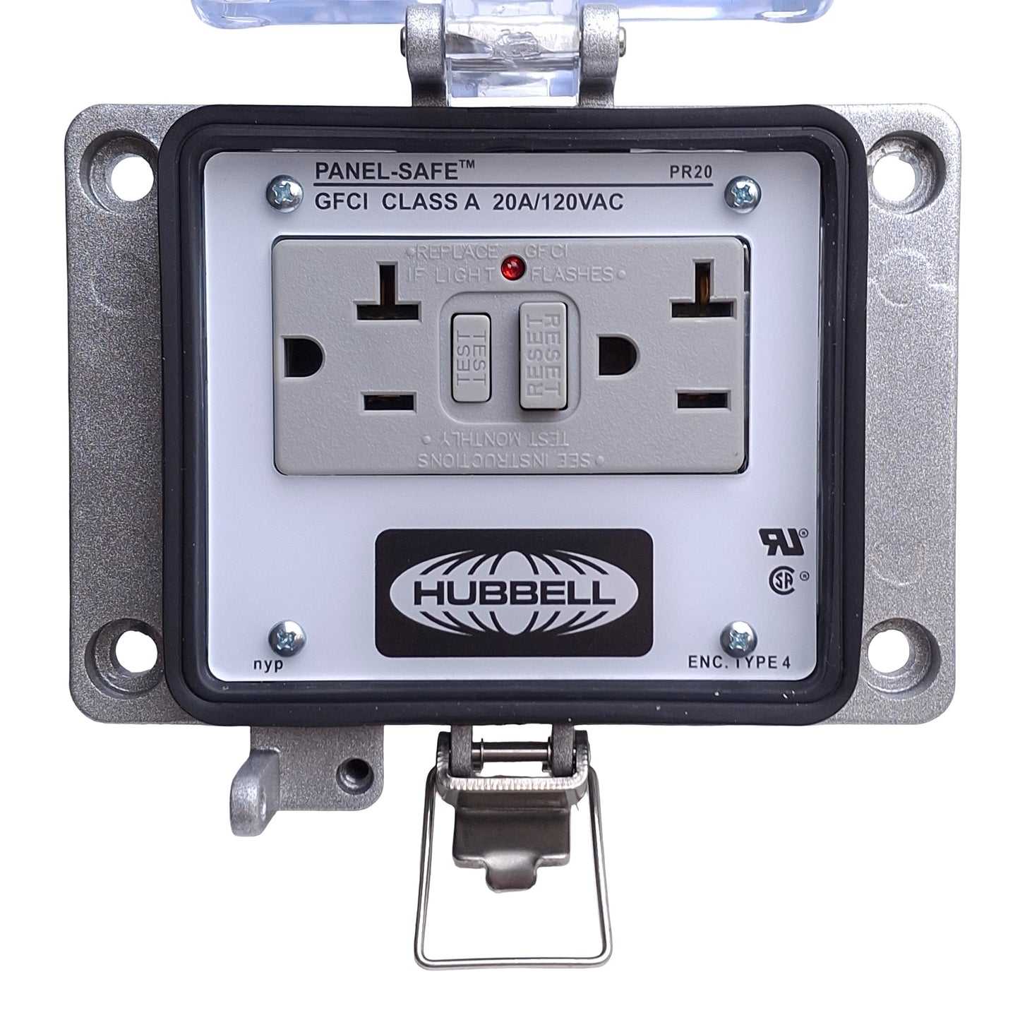 Used Hubbell PR20 Signal & Control Receptacle GFCI, 120VAC 20A, NEMA12/4 Enclosure