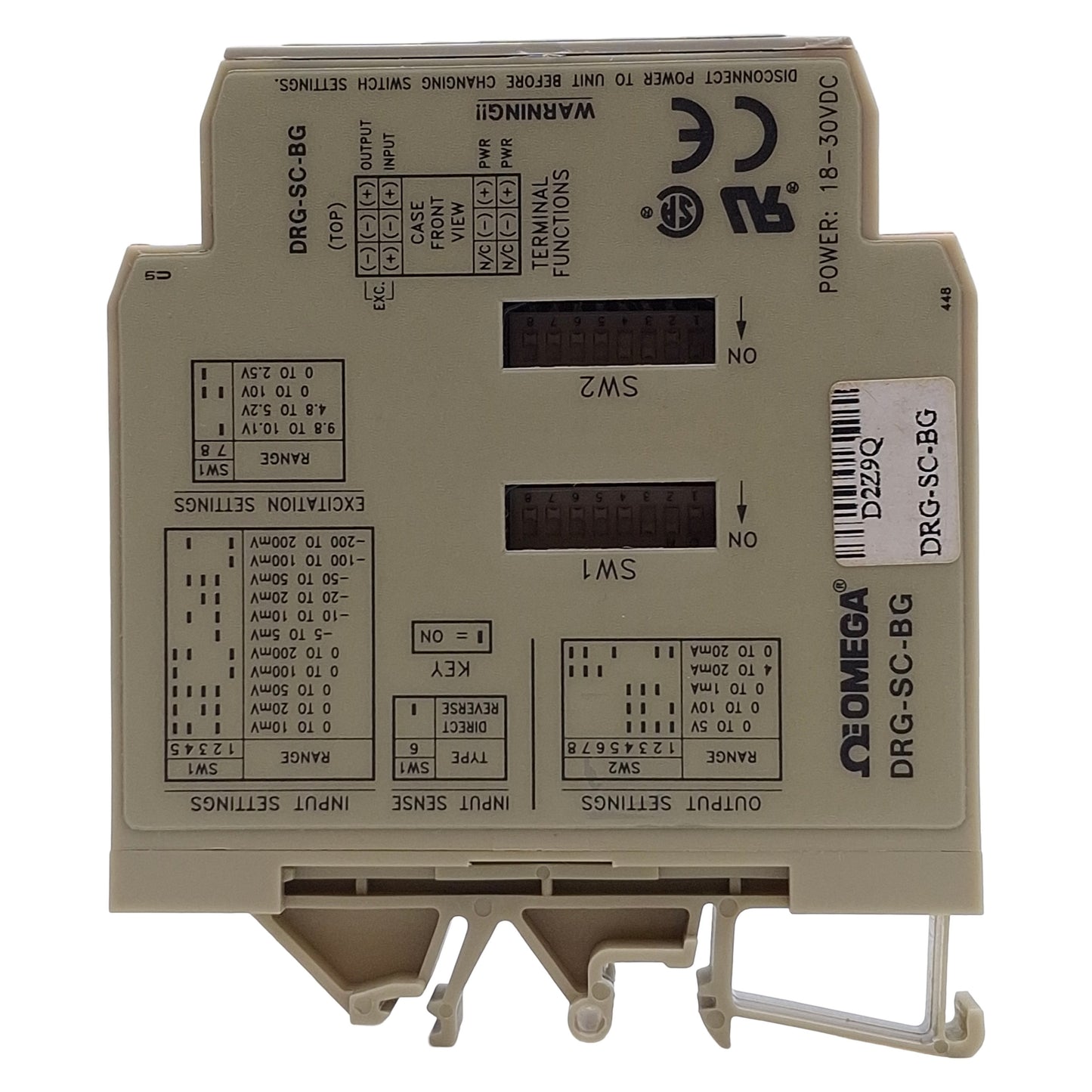 Used Omega DRG-SC-BG Bridge/Strain Gauge Input Signal Conditioner DIN Mount 0-200mV