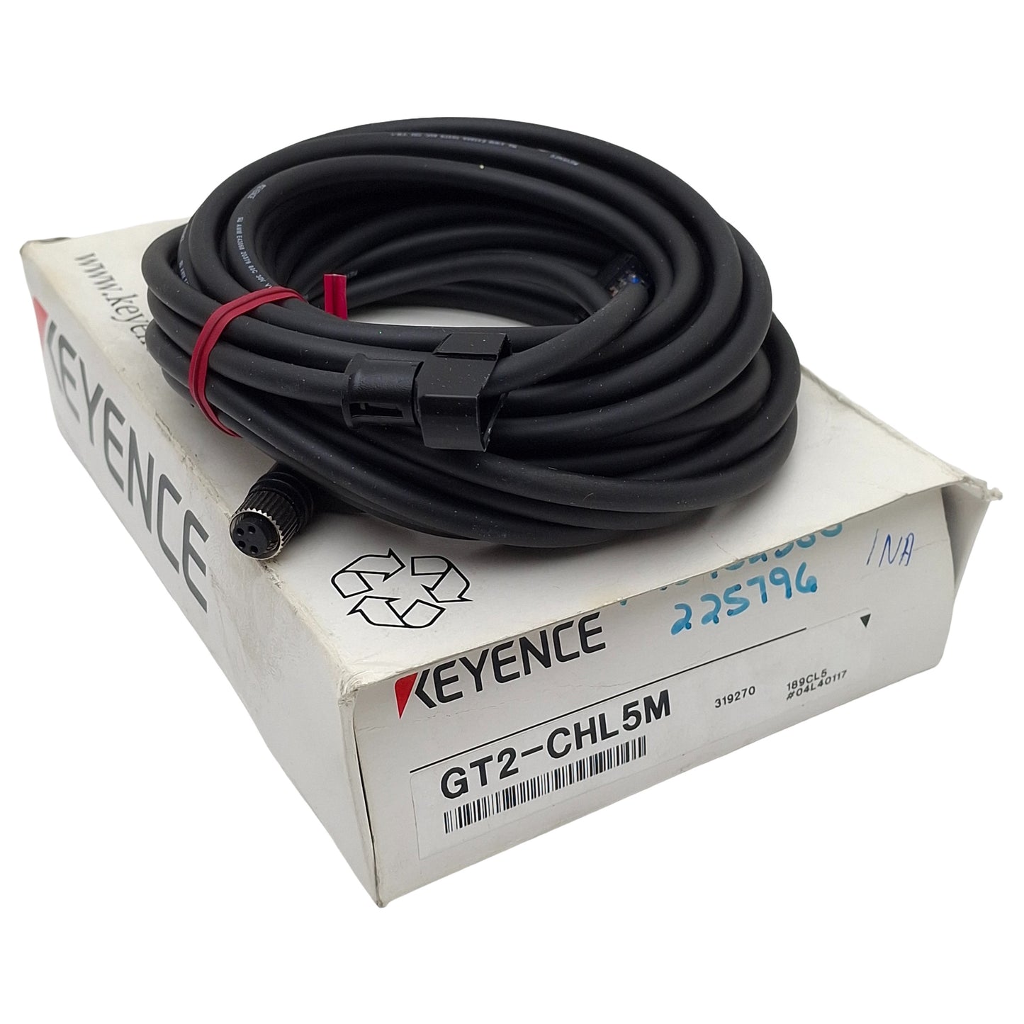 New Keyence GT2-CHL5M LVDT Sensor Head Cable, 4-Pin M8 to L-Type E-Con Connector, 5m