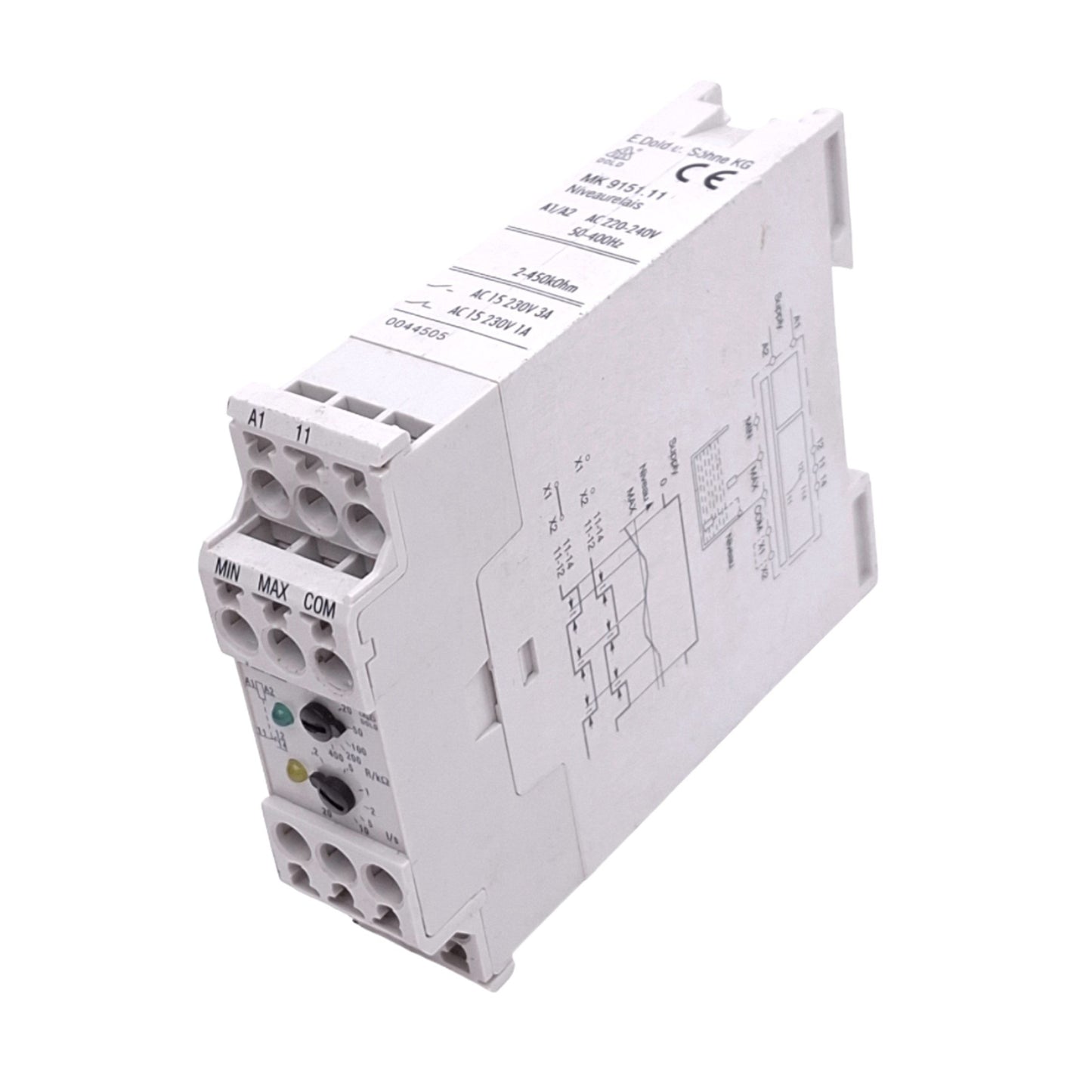 Used Dold MK9151.11 VARIMETER Level Sensing Relay, 220-240VAC 50-400Hz, 2-450kOhm