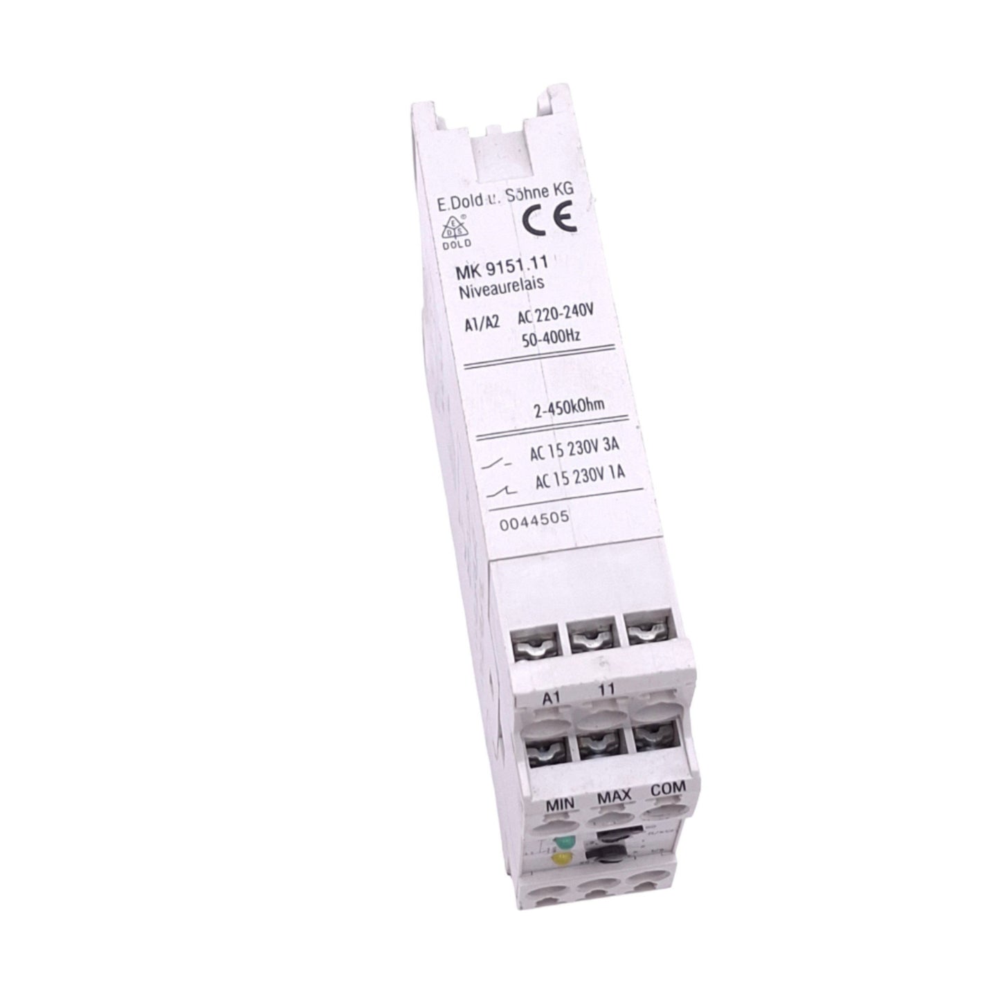 Used Dold MK9151.11 VARIMETER Level Sensing Relay, 220-240VAC 50-400Hz, 2-450kOhm
