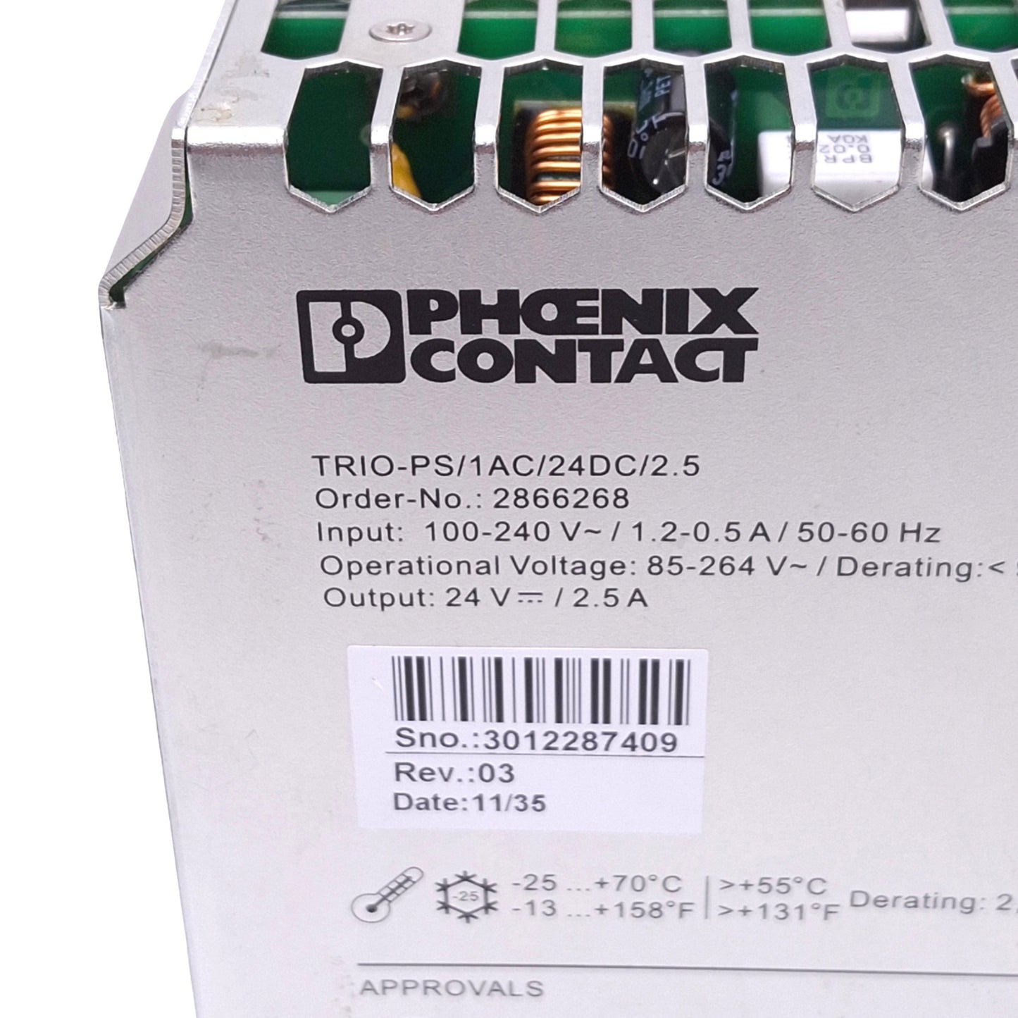 Used Phoenix Contact 2866268 TRIO POWER Power Supply, 100-240VAC In, 24VDC 2.5A Out
