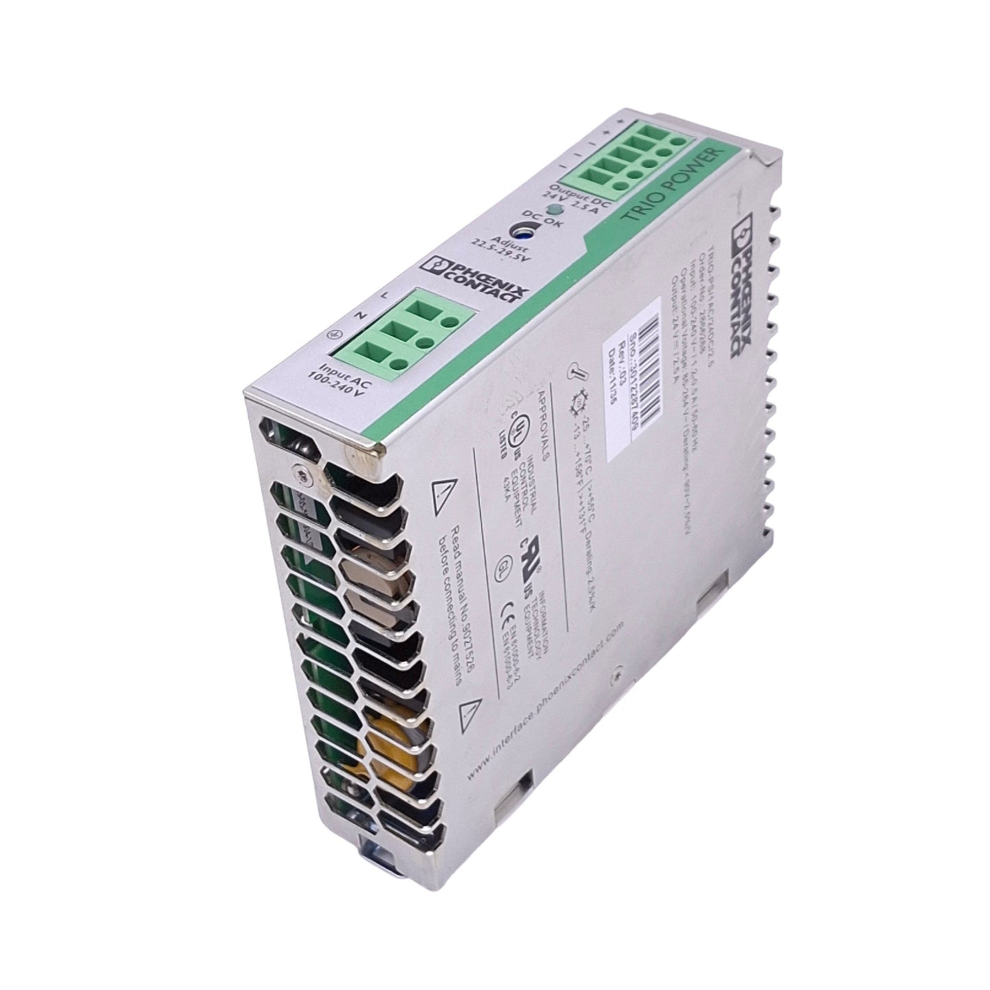 Used Phoenix Contact 2866268 TRIO POWER Power Supply, 100-240VAC In, 24VDC 2.5A Out