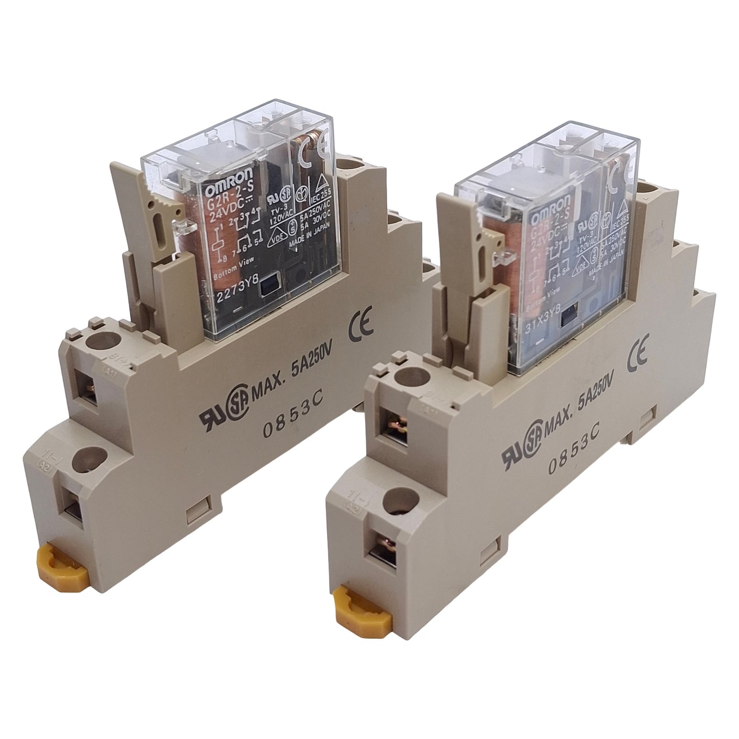 Used Lot of 2 Omron G2R-2-S Control Relays w/Socket 2-Pole, DPDT, 24VDC Coil