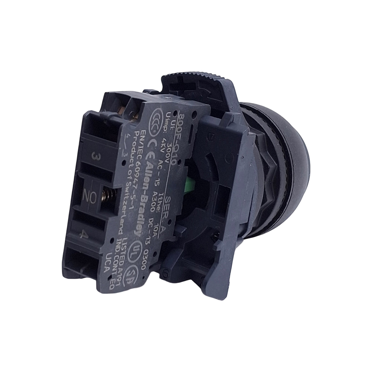Used Allen Bradley 800FP-E2 Pushbutton, Black, Momentary, 1NO, 600V 10A, 22mm