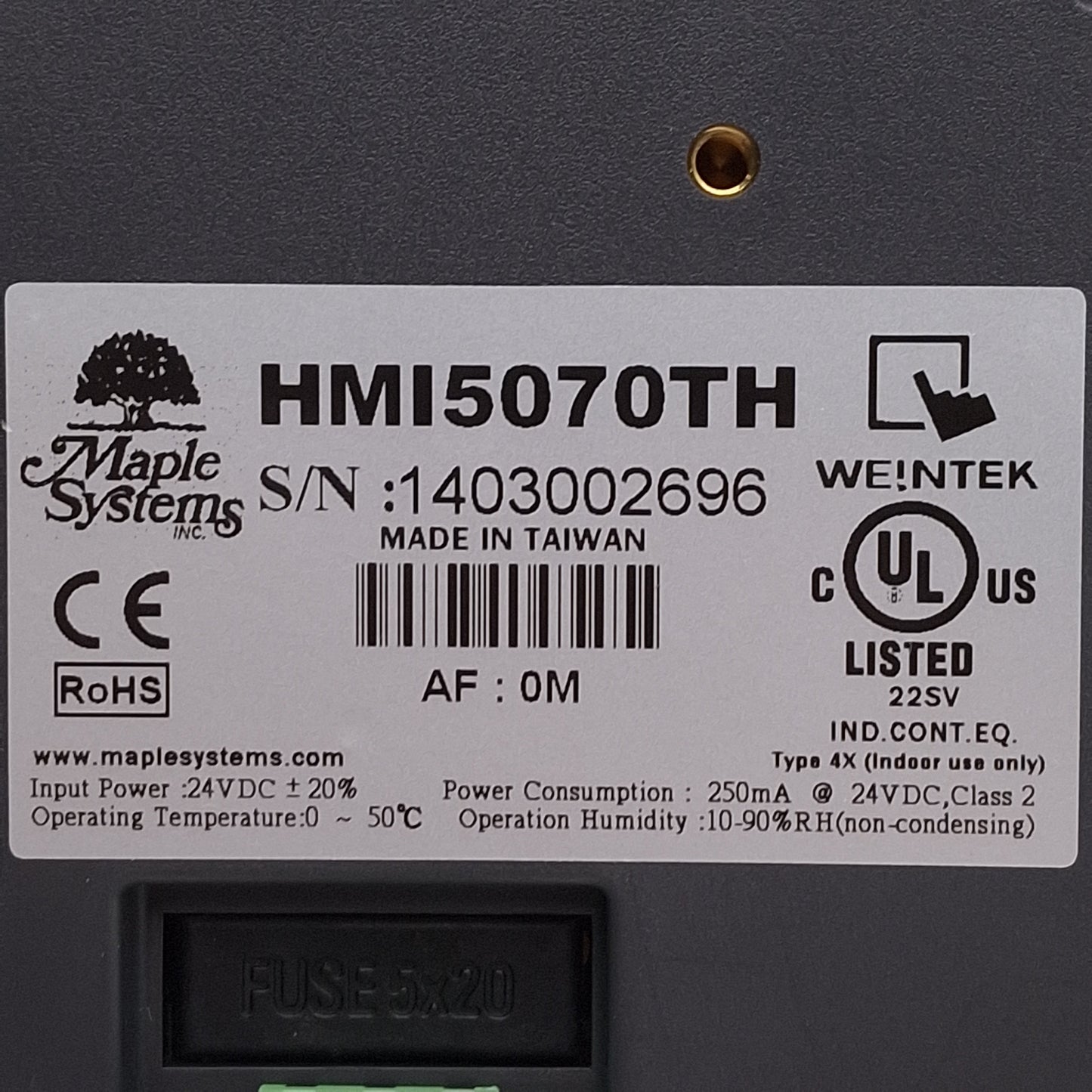 Used Maple Systems HMI5070TH Touchscreen HMI, 7in Display, 800x480, DB9, RJ45, 24VDC