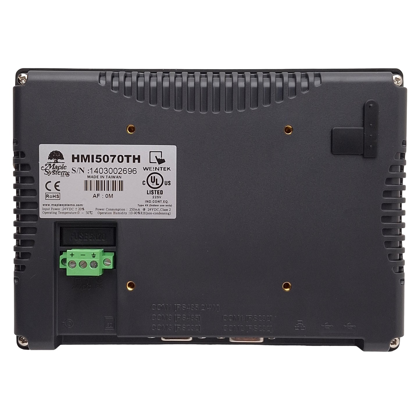 Used Maple Systems HMI5070TH Touchscreen HMI, 7in Display, 800x480, DB9, RJ45, 24VDC