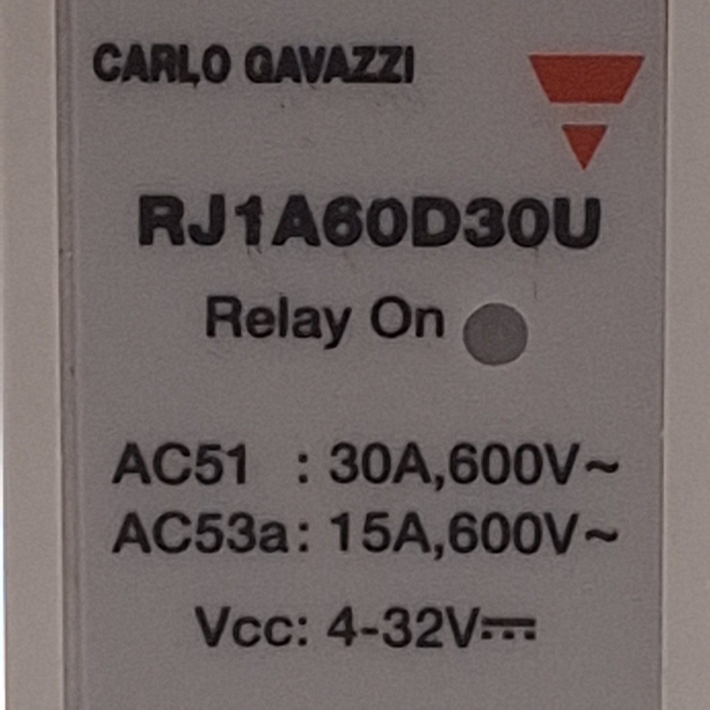 Used Carlo Gavazzi RJ1A60D30U Solid State Relay, 30A 600VAC Load, 4-32VDC Control