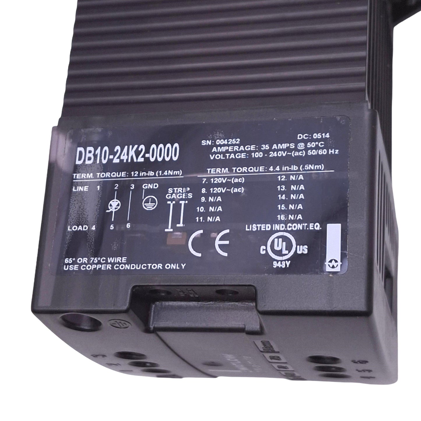 Used Watlow DB10-24K2-0000 DIN-A-MITE Power Controller, 35-40A 120-240VAC, DIN Rail