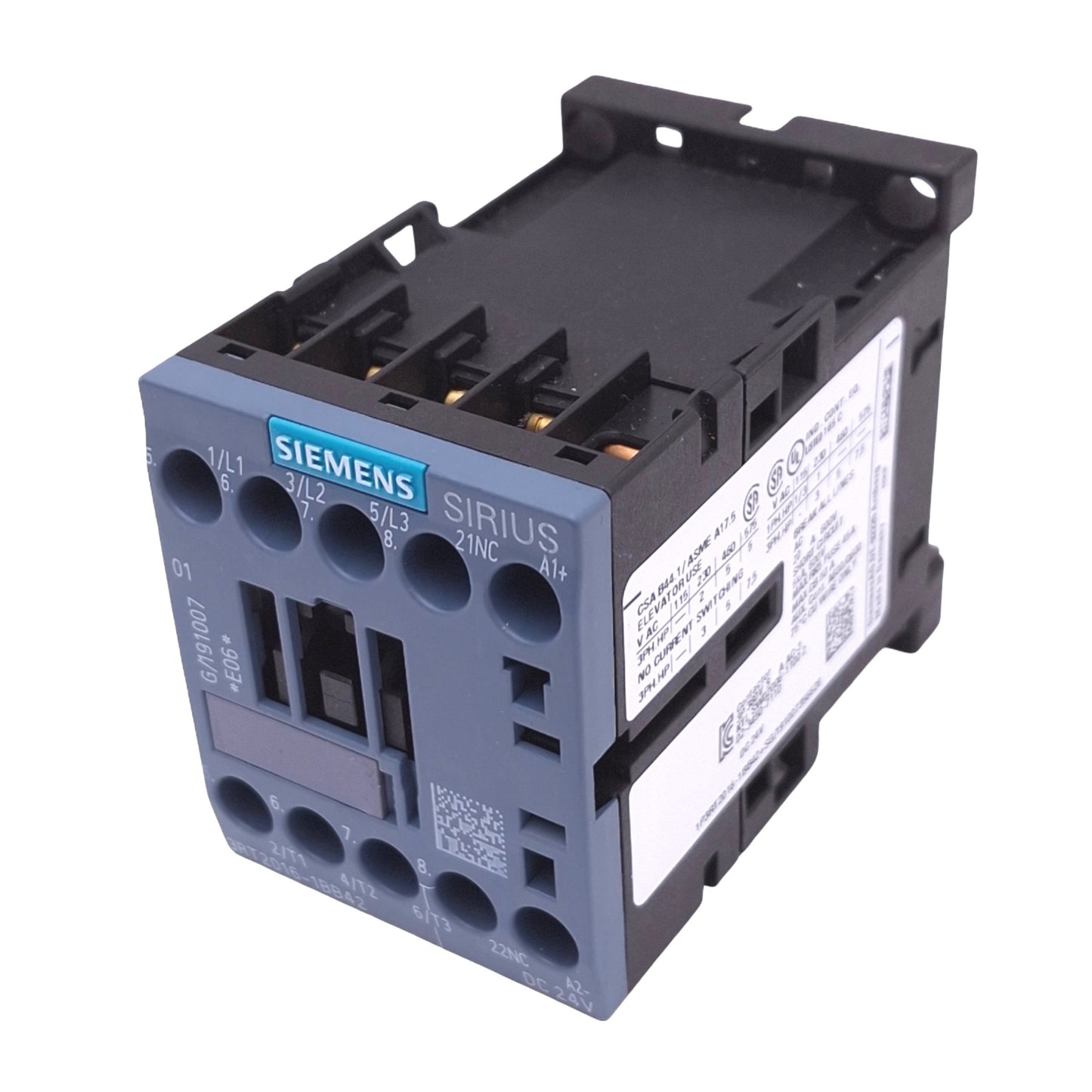 Used Siemens 3RT2016-1BB42 SIRIUS Contactor, 3-Pole NO, 1NC Aux, 9A Max, 24VDC Coil