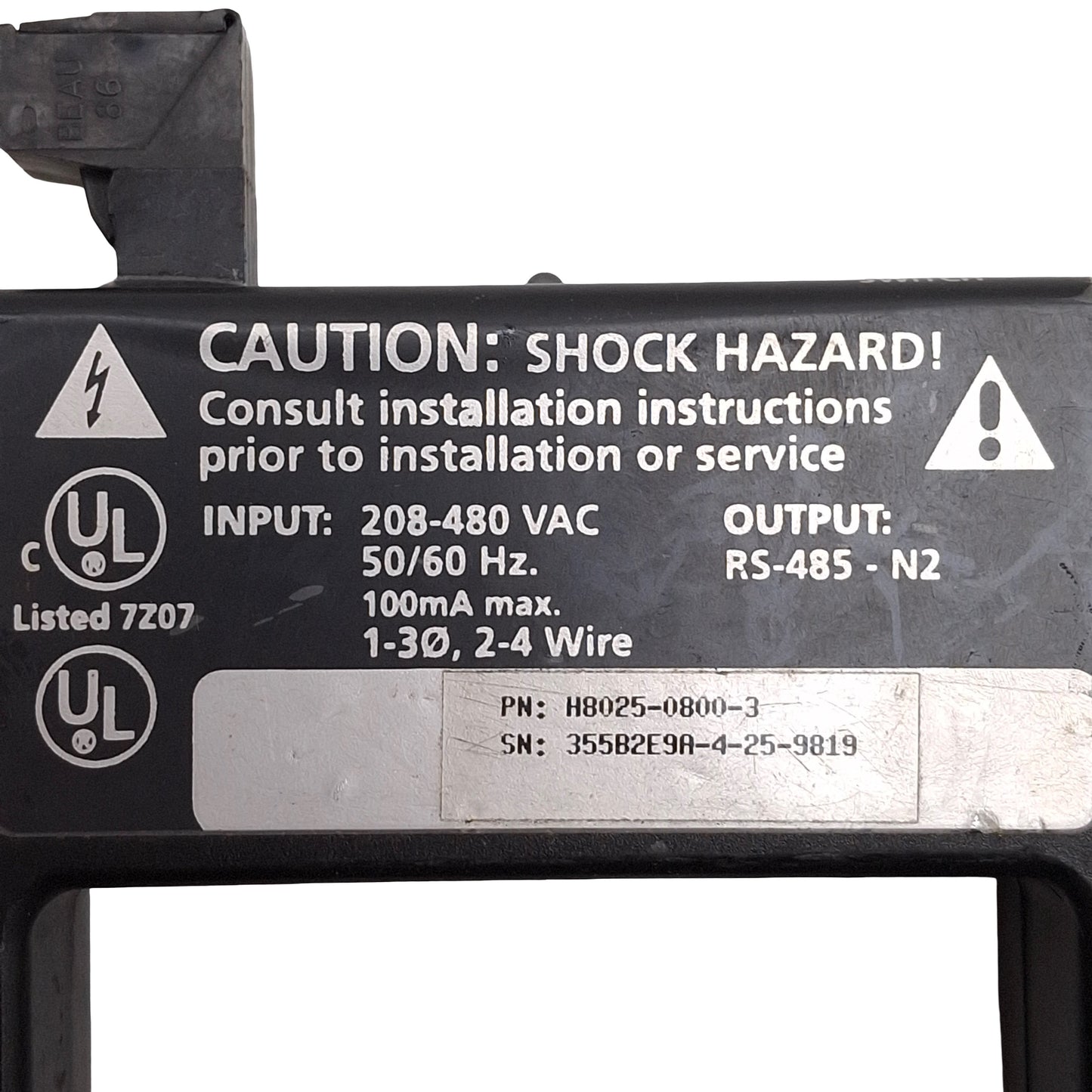 Used Veris H8085-0800-3 Hawkeye 8000 N2 Power Meter, 800A, 1-3Ø 208-240VAC, RS-232