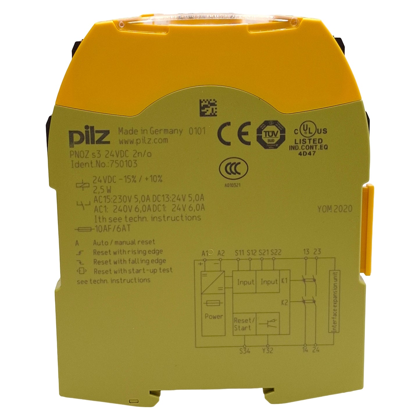 Used Pilz 750103 PNOZ s3 24VDC 2n/o Safety Relay, 1 or 2 Channel, 2NO+1SC, 24VDC