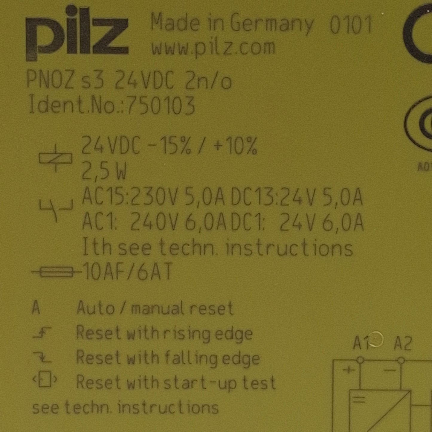Used Pilz 750103 PNOZ s3 24VDC 2n/o Safety Relay, 1 or 2 Channel, 2NO+1SC, 24VDC