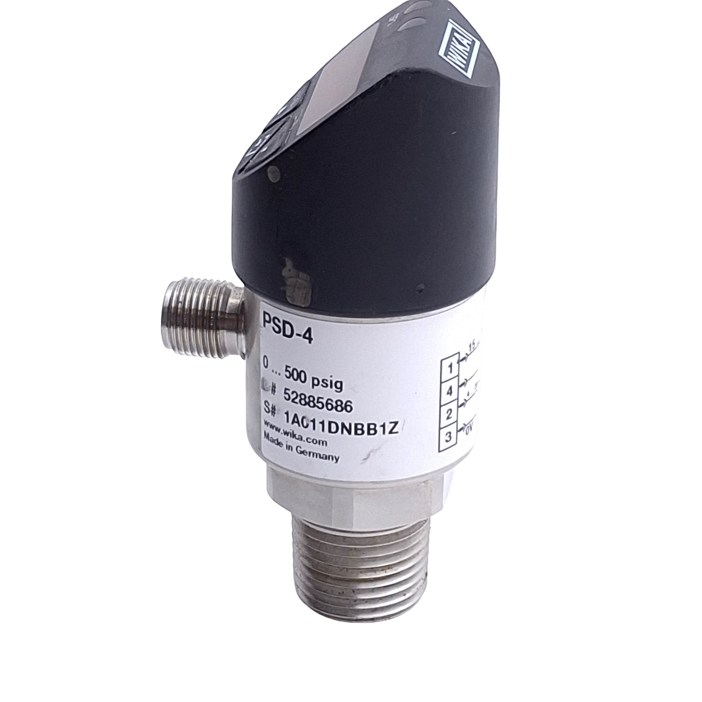 Used Wika PSD-4 Electronic Pressure Switch w/Display 0-500psi, 15-35VDC, 4-20mA Out
