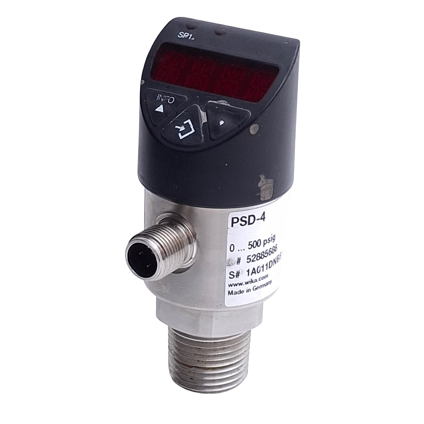 Used Wika PSD-4 Electronic Pressure Switch w/Display 0-500psi, 15-35VDC, 4-20mA Out
