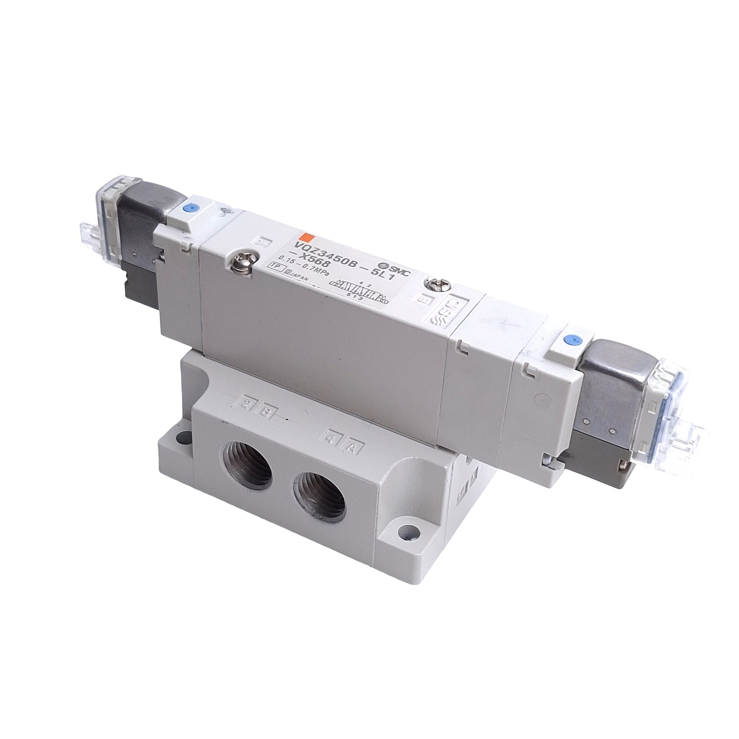 Used SMC VQZ3450B-5L1-X568 Solenoid Valve, 5/3-Way, 0.15-0.7MPa, 24VDC Coil Voltage