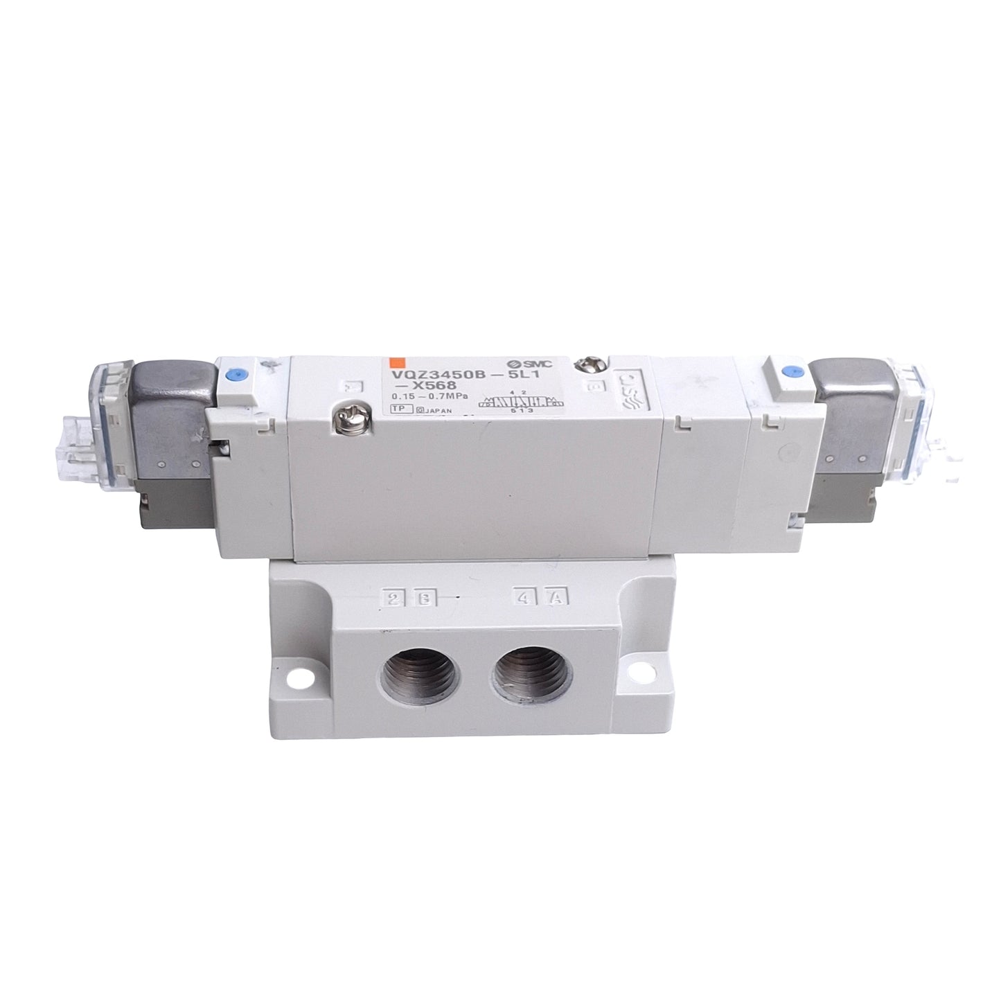 Used SMC VQZ3450B-5L1-X568 Solenoid Valve, 5/3-Way, 0.15-0.7MPa, 24VDC Coil Voltage